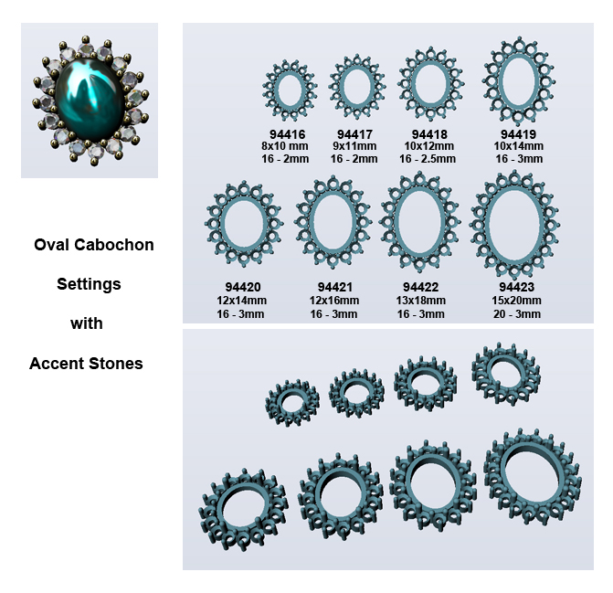 oval cab findings with accent stones